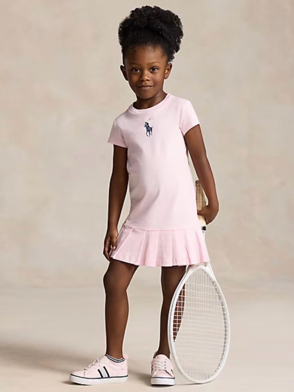 Girls Ralph Lauren Light Pink Big Pony Pleated Cotton Jersey Tee Dress size 6